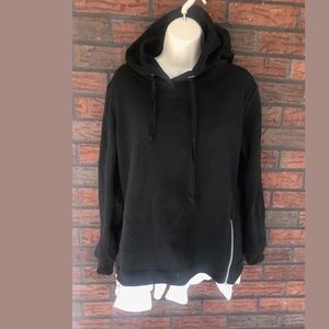 Fleece Hooded Sweatshirt Ruffle Bottom Side Zipper
